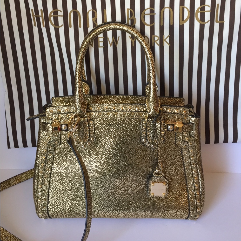 Henri Bendel Gold Cavier Studded Carlyle Tote. New